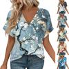 Women's Short Sleeve Shirts V Neck Print Tops Casual Tops Basic Tees Blouse Loose Tops