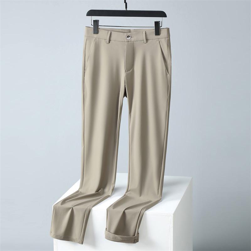 Men's High-Elastic Ice Silk Straight-Leg Fashion Trousers - Casual Business Wear