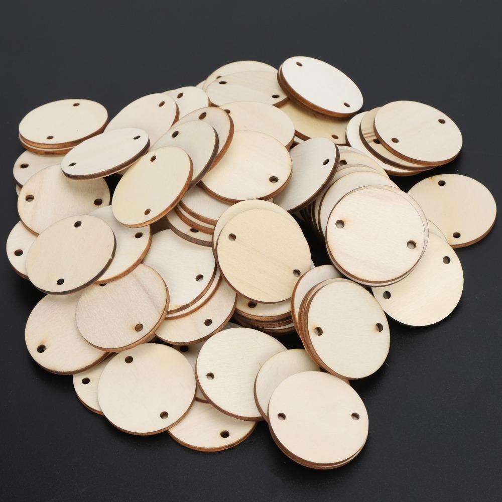 100pcs With Hole Wooden Pendants Round Wooden Circles Wood Handmade DIY Wood Chips Craft Decoration