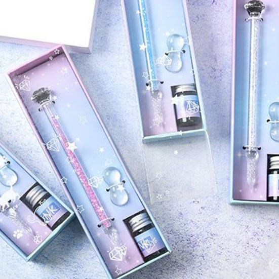 1 набор перьевая ручка резьбовое перо дизайн сильное впитывание чернил хрусталь стекло макательная