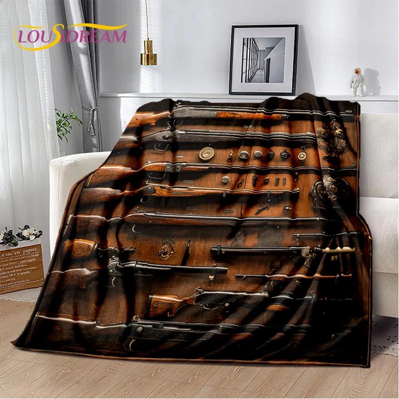 2025 New Retro Guns Pistol Ammunition Bullet Cartridge AK M4 Soft Flannel Blankets,Throw Blanket for Picnic Beds Sofa Bedroom