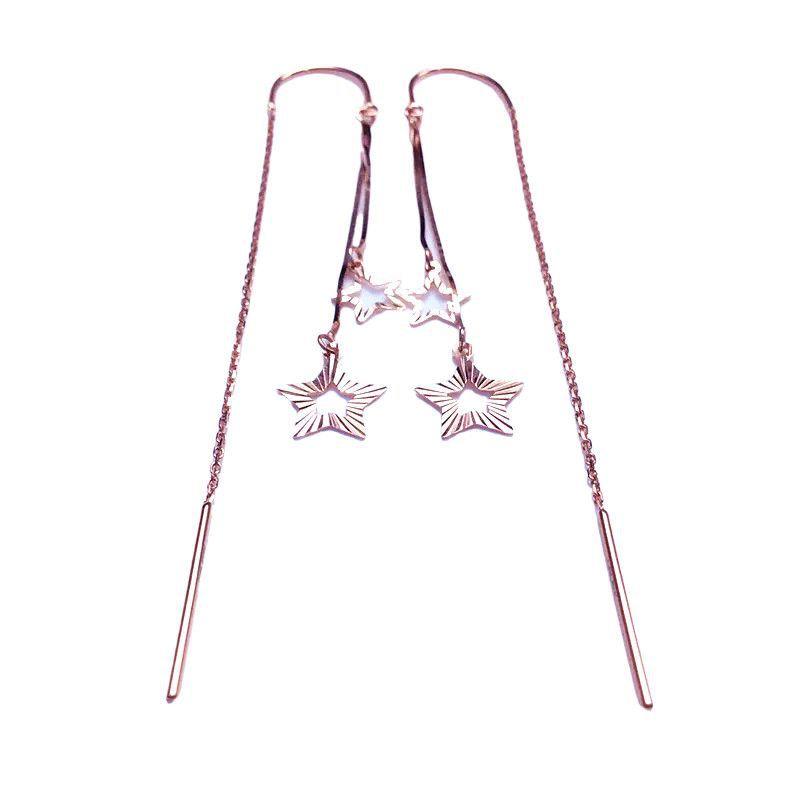 Exquisite Purple Gold Russian Pentagram Earrings Women'S 585 Color Gold Temperament Fashionable Rose Gold-Plated Long Earrings