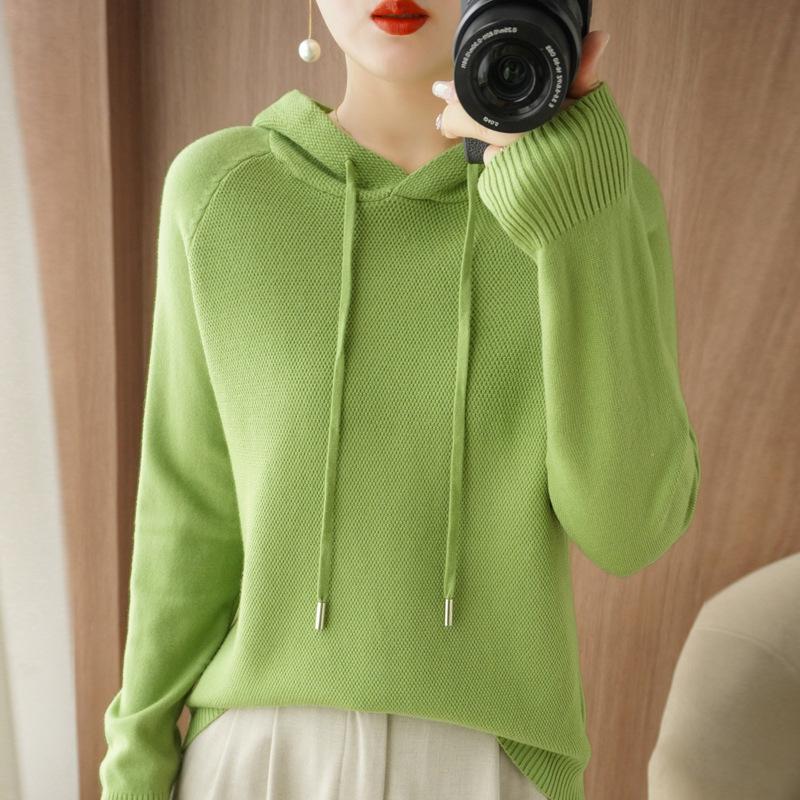 INDFS Женская мода повседневная осень-зима однотонный принт длинный рукав с капюшоном свитера