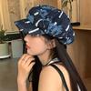 Ins Korean Washed Denim Octagonal Hats for Women Summer Autumn Casual Versatile Show Face Small Retro Hole Design Cloud Berets