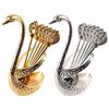 Stainless Steel Dinnerware Set Swan Base Holder with 6 Spoons for Coffee Fruit Dessert Stirring Mixing Spoon