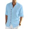 Хлопково-льняная рубашка на нескольких пуговицах, однотонные рубашки с воротником-хенли с длинными рукавами, пляжная Гавайская праздничная одежда, уличная одежда, винтажные средневековые рубашки