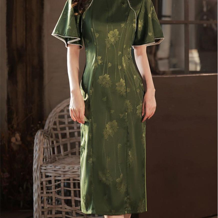 Темно-зеленое улучшенное женское летнее платье Cheongsam Temperament
