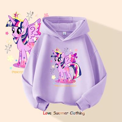 2025 милое худи мультяшная девочка принт пони худи для маленьких девочек повседневное с круглым вырезом длинный рукав на осень 4-14 лет