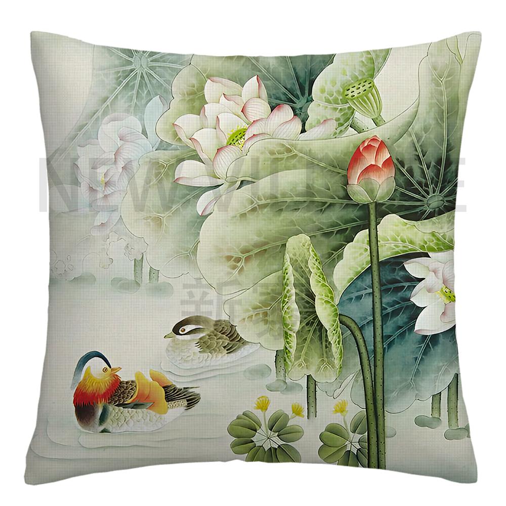 Lotus carp linen Doublesided Printed pillow cover Short plush Suitable living rooms bedrooms sofas throw cushion cover