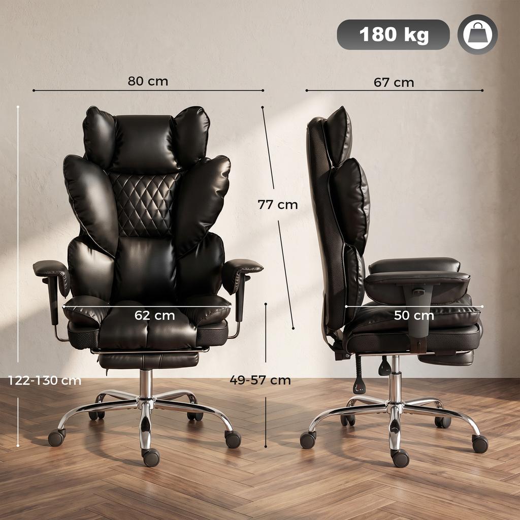 Chef Chair Made Of Artificial Leather Up To 180 Kg Large Office Chair With Pocket Spring Core And Reclining Function Black