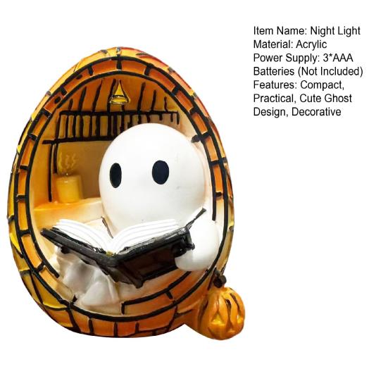 Halloween Ghost Night Light Ghost Reading Book Bedside Lamp Ghost Decoration Tabletop Lamp for Halloween Party or Bedroom Decor