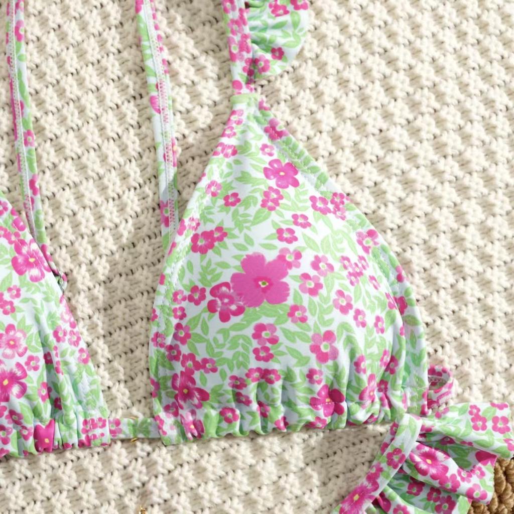 New sexy European and American style floral cashew flower print women's ruffle edge bikini two-piece swimsuit bikini