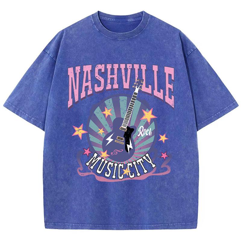 Женская хлопковая стираная футболка Nashville Music City Prints с коротким рукавом, летняя футболка большого размера, модная уличная одежда