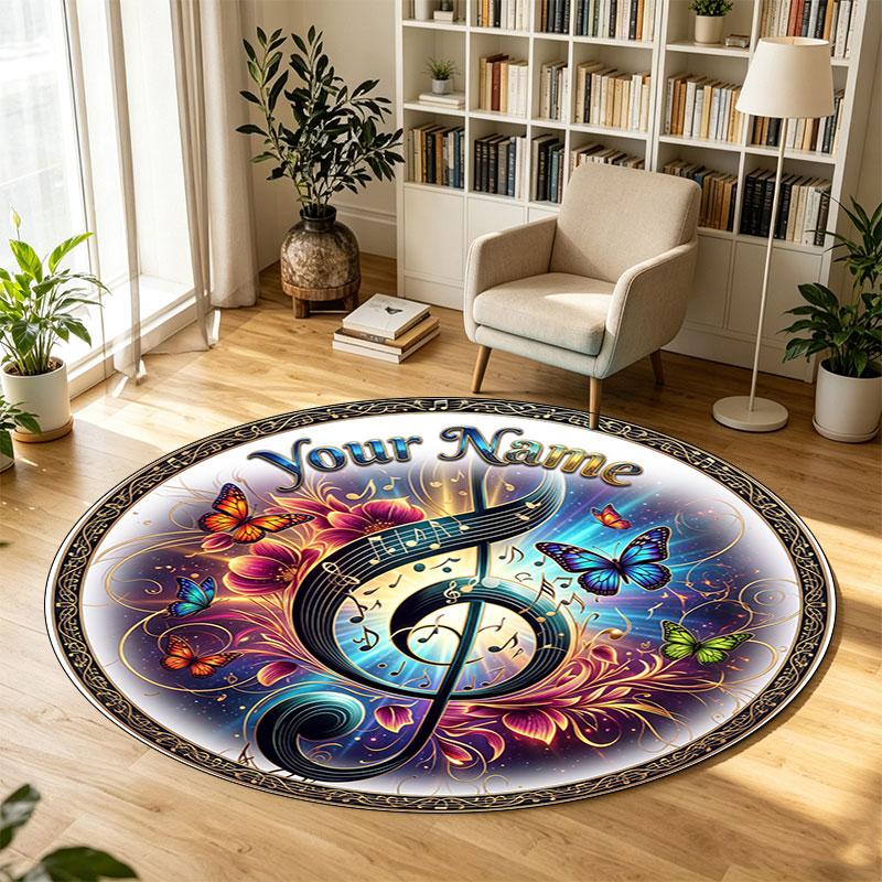 Butterfly Moth Dragonfly (32) Theme Circular Crystal Velvet Carpet Customized Name & Text Round Soft Floor Rug For Living Room Bedroom Decor