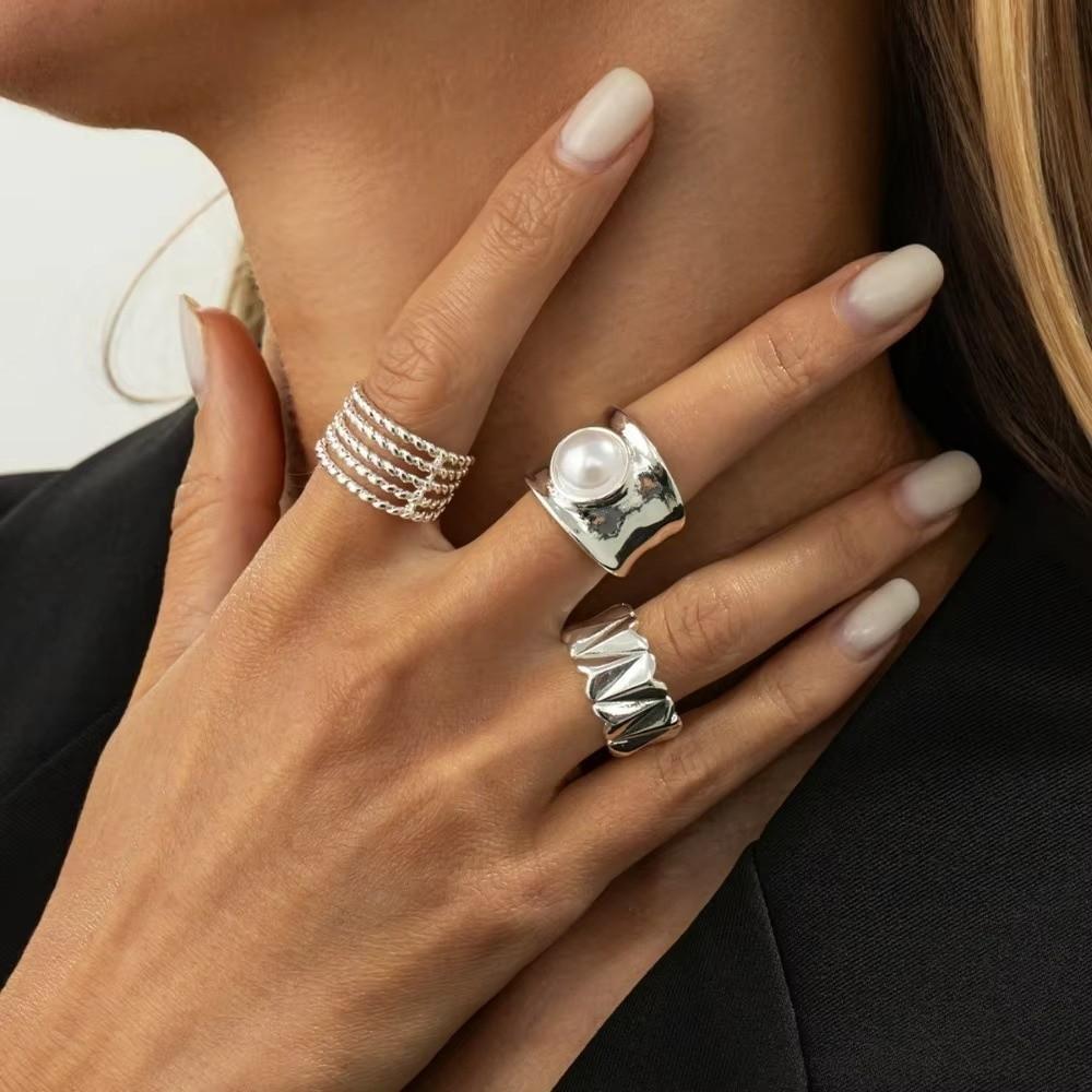 Heart Shaped Joint Rings Exaggerated Women Jewelry Fashion Wide Ring Set Gift