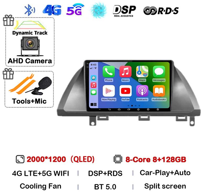 Android 14 Автомобильный Carplay для Honda Odyssey 2005 - 2010 Экран Автомагнитола Стерео GPS Навигация Мультимедийный Видеоплеер WIFI 4G DSP