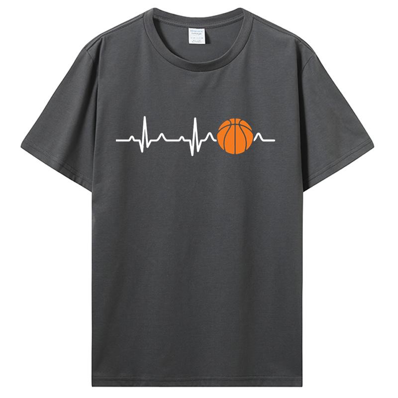 Basketball Heartbeat TShirt Men Birthday Gifts Short Sleeves Funny Tees O Neck Cotton Clothes Humor T Shirt