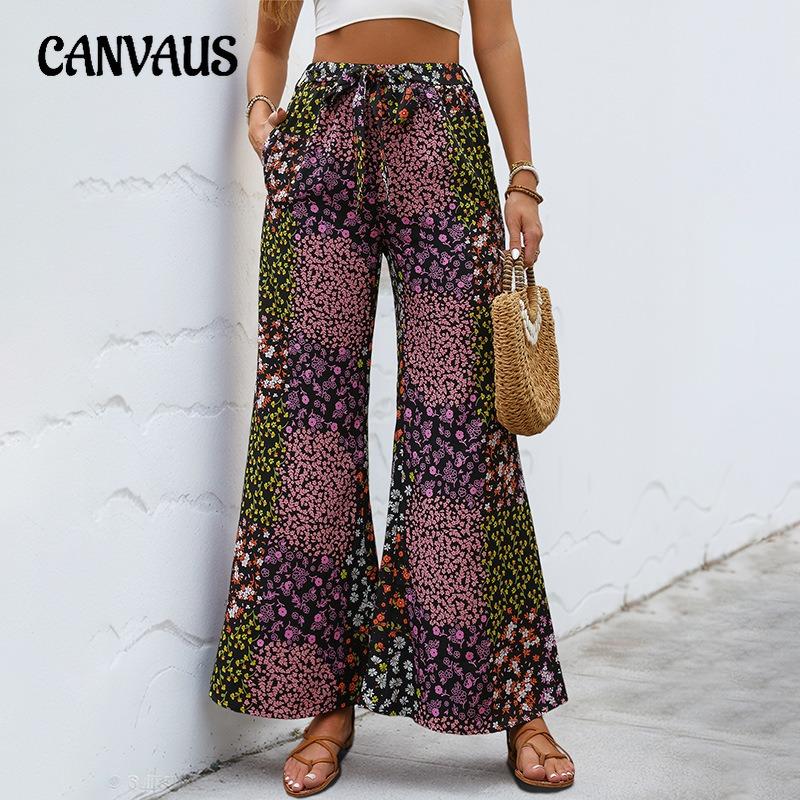 Женские новые летние брюки на шнуровке с принтом Temperament, широкие брюки с высокой талией