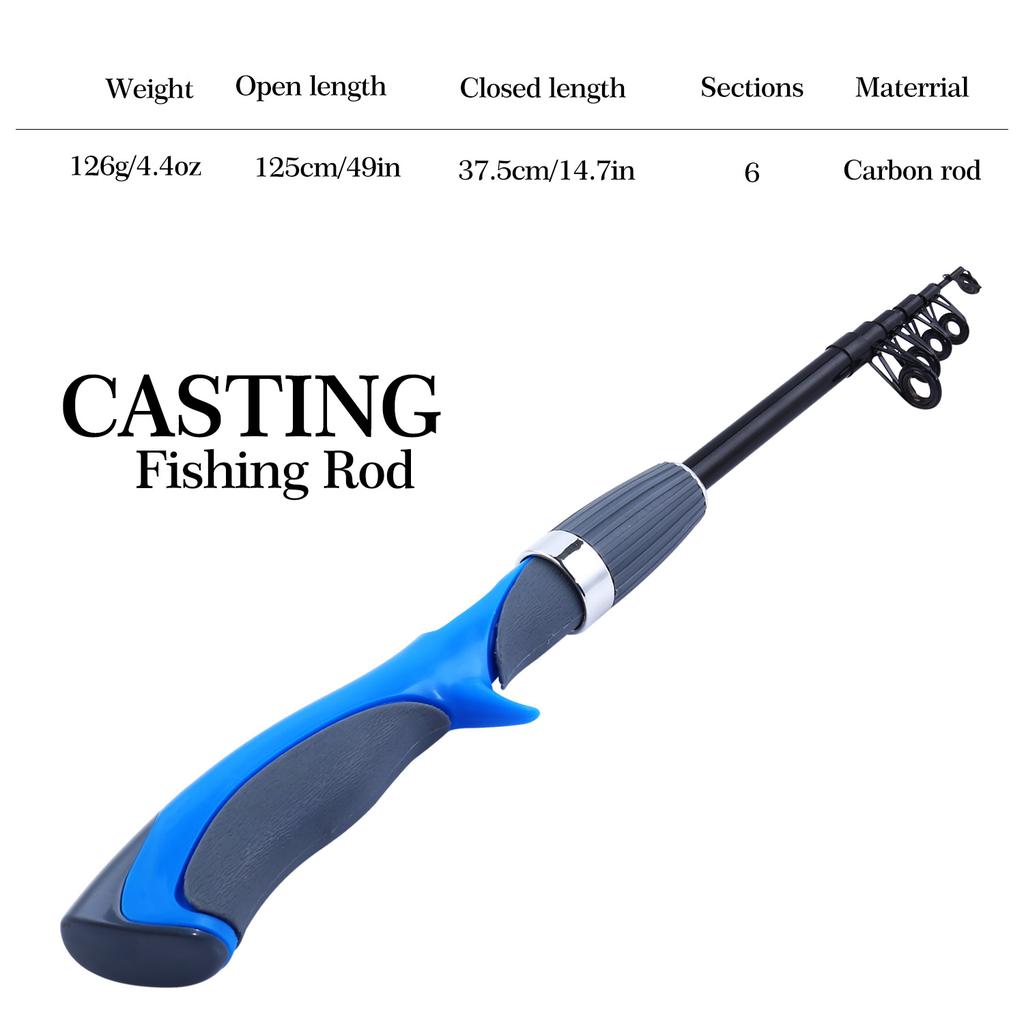 Fishing Rod Spinning 1.5m Blue Gun Handle Telescopic Portable Traveling Carbon Fishing Rod Pole