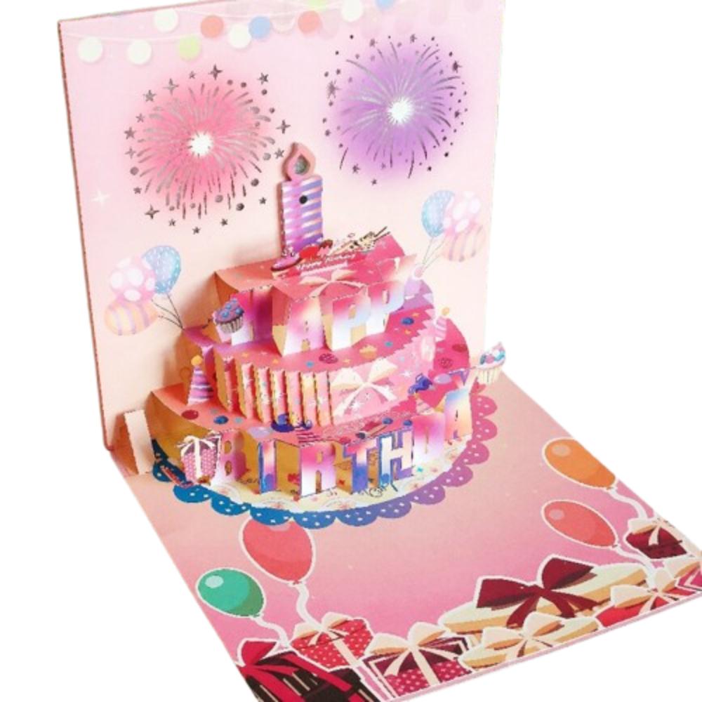 Fireworks Effect Happy Birthday Card Blowable Led Candle Birthday Cake Postcards  Mom