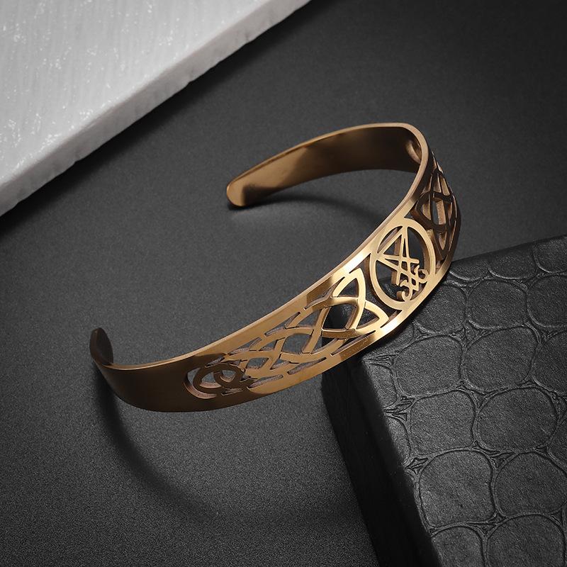 Браслет с регулируемым манжетом, амулет Печати Сатаны, браслет из нержавеющей стали