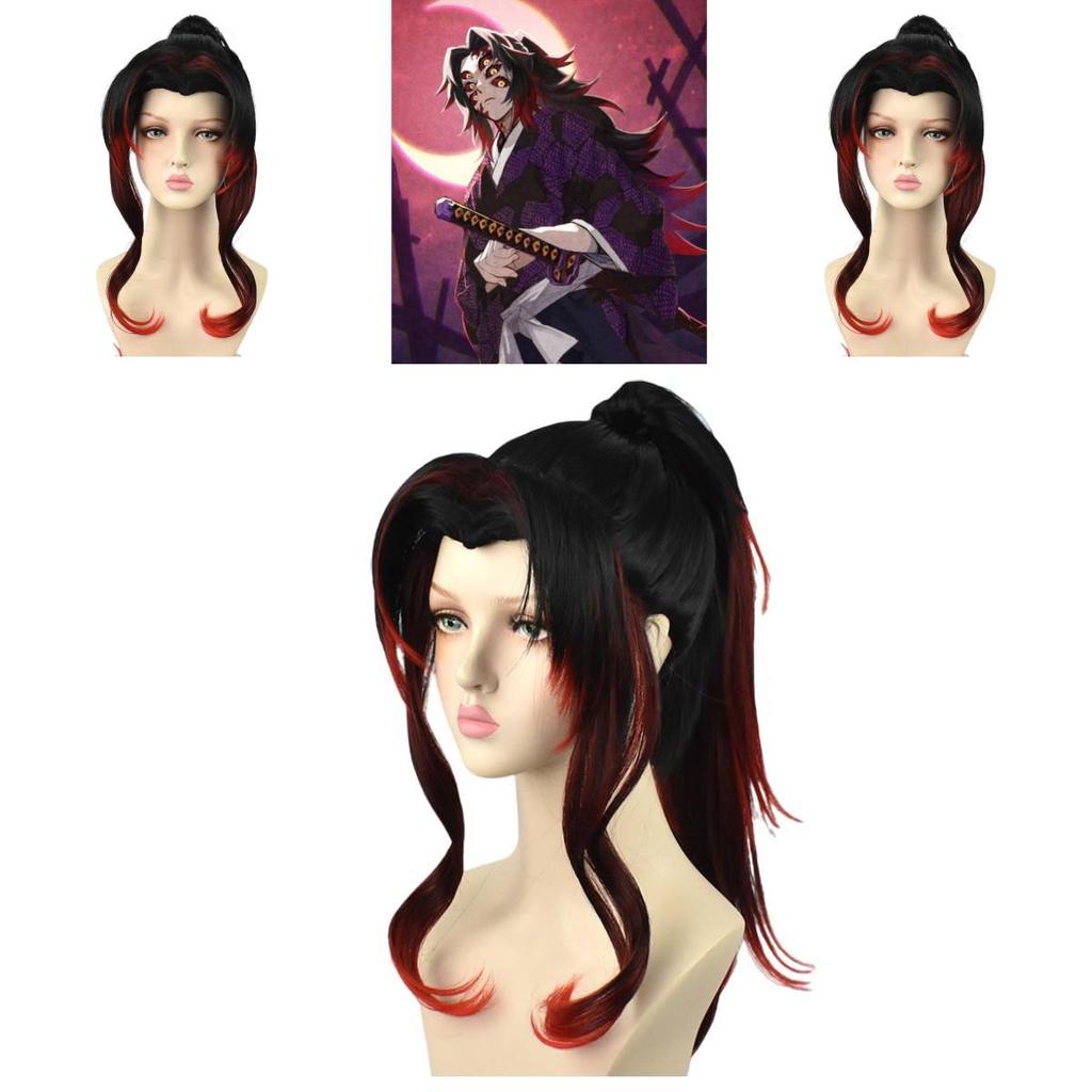 Black Red Gradient Wig For Anime Cosplay Medium Length With High-temperature Fiber