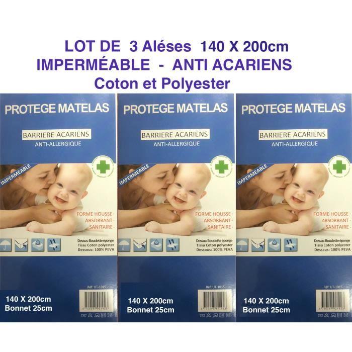 Protège matelas housse - 3 ALESES - 140 x 200 cm - Imperméable - Anti-acariens - Anti-moisissures
