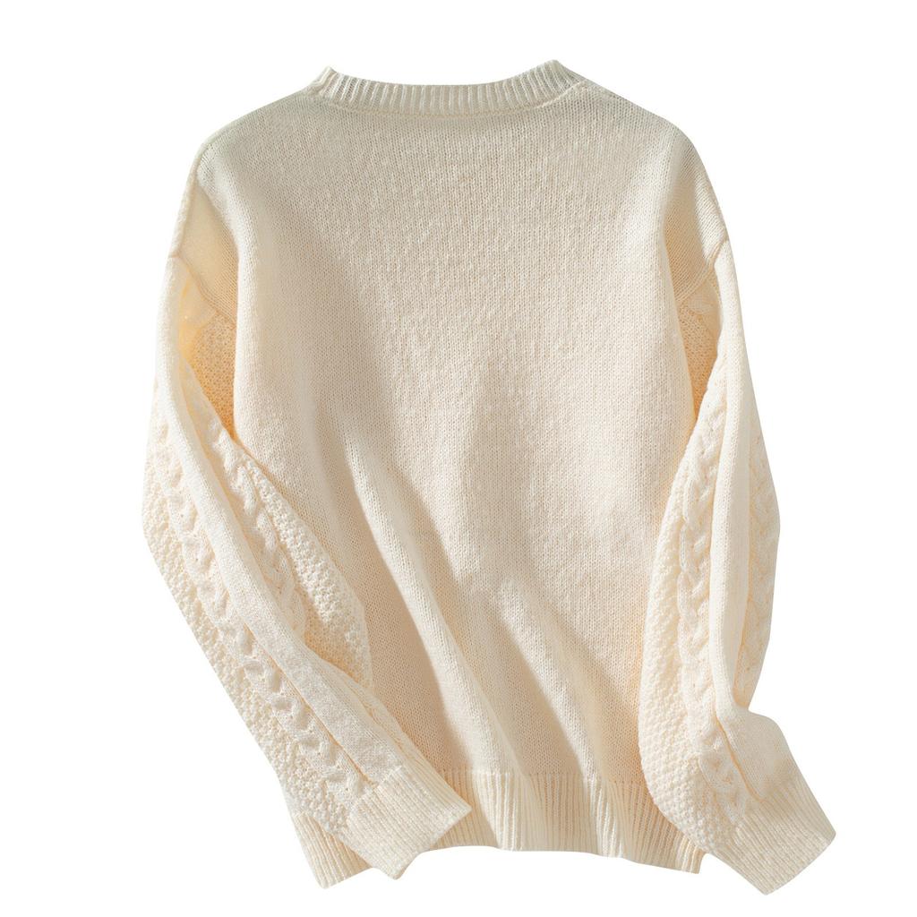 Женский повседневный однотонный полый вязаный свитер с длинными рукавами в стиле ретро