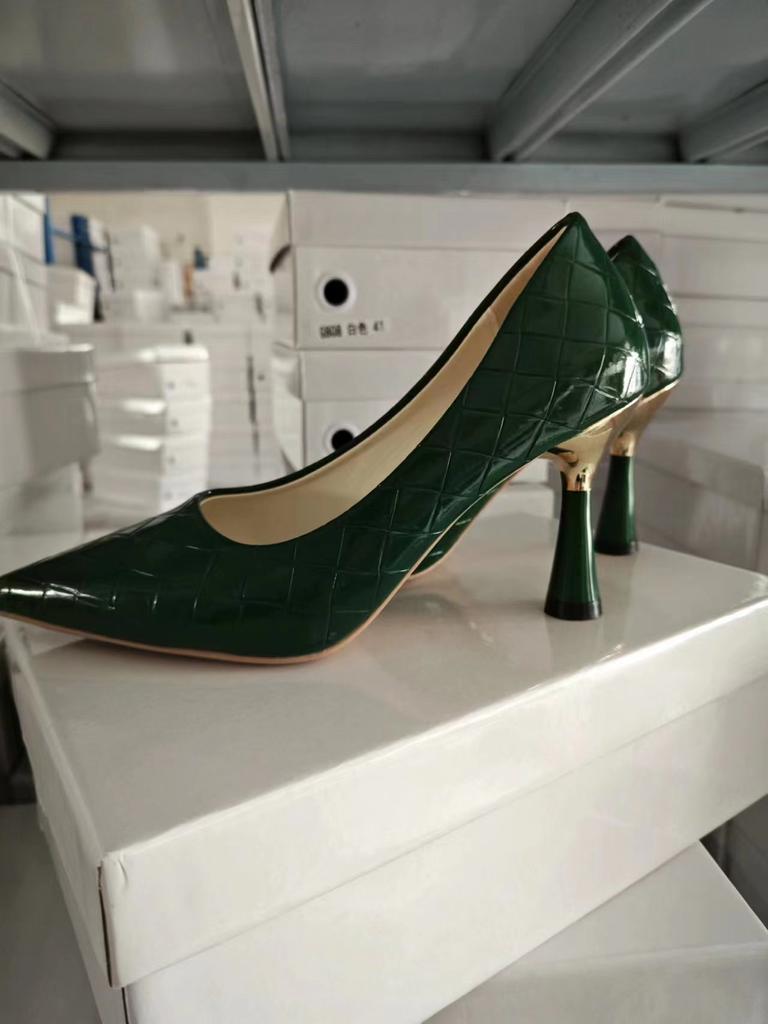 Fashion Green Plaid Classic Casual High Heels New Pattern Embossed Fashion Oversize Shoes In Spring and Summer 2025 Pumps Women Shoes