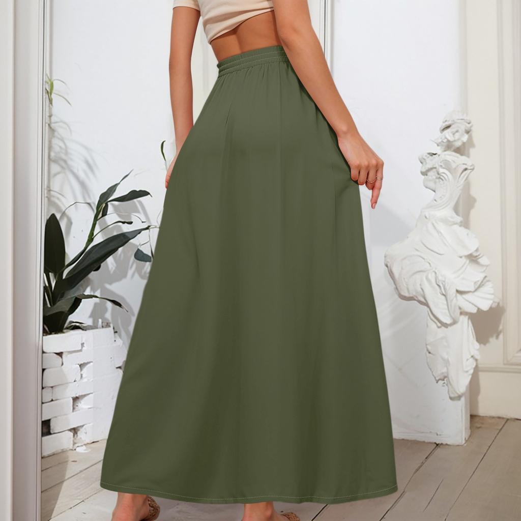 Women's Flowy Flared Ruffle Hem A Line Maxi Skirts Elastic Waist Elegant Tiered Layer Boho Long Skirts