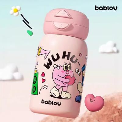 Термос Bablov 550 мл с соломинкой, милый мультяшный термос из нержавеющей стали, бутылка для воды, детская, портативная, для кемпинга на открытом воздухе, чашка для воды