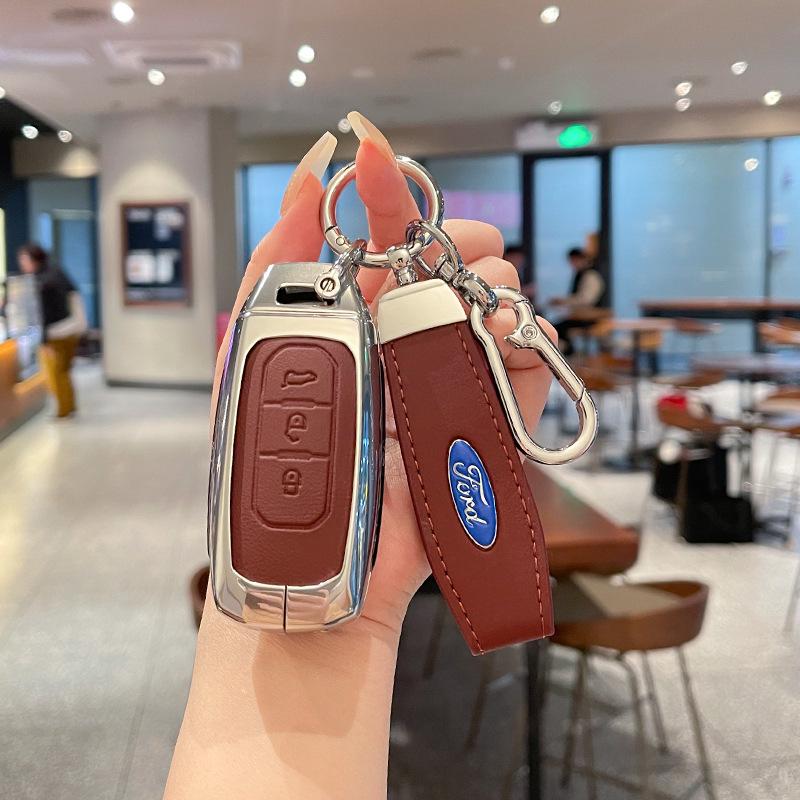 Металлический кожаный чехол для ключей для 2022 Jiangling Ford Lingrui, Territory и Transit.