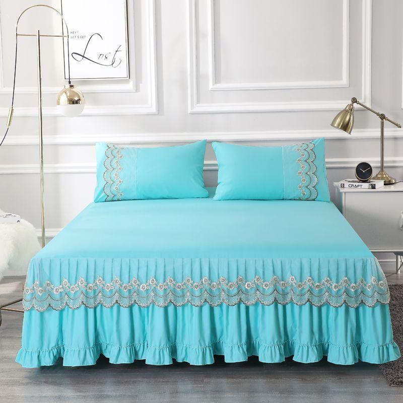 Современная минималистичная кружевная юбка-кровать в стиле принцессы, приятное для кожи хлопковое нескользящее покрывало, бытовая юбка-кровать, комплект из трех предметов