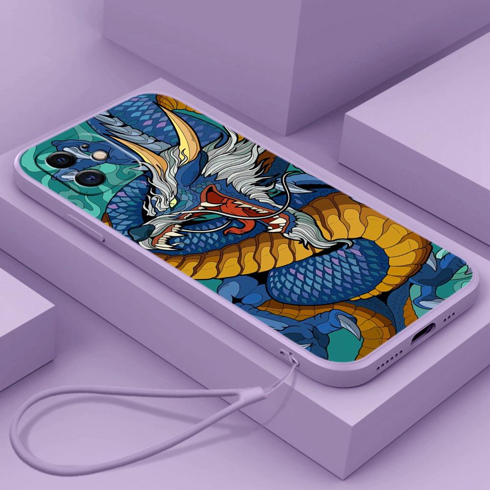 N81 Dragon design art с ремешком, силиконовые чехлы для телефонов с прямыми краями для Xiaomi Poco X5 F6 Redmi Note 13 Pro 12C Realme C55, противоударный чехол Huawei