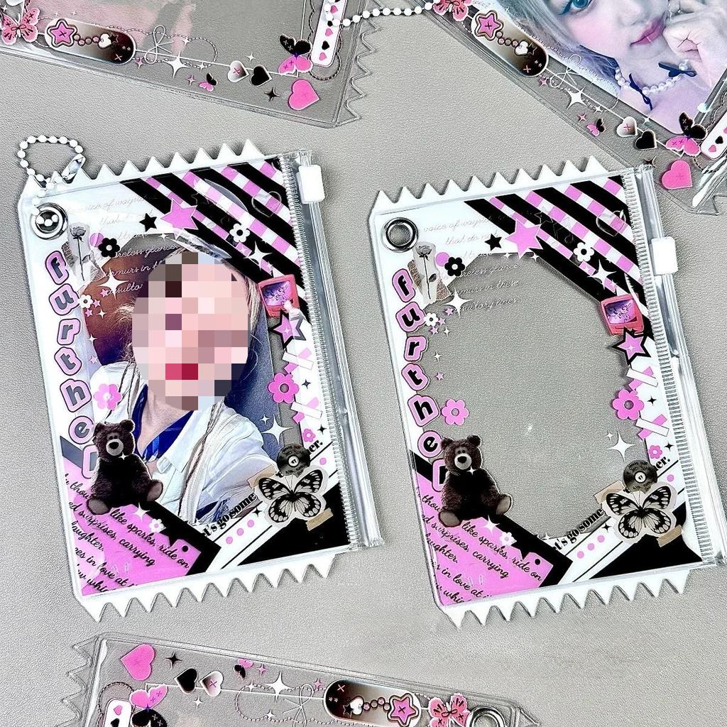 1Pc Korean Y2K Sweet Cool Girl PVC Card Zipper Pouch Kpop 3-inch Photocard Holder Cute Card Display Pendant for Handbag Backpack
