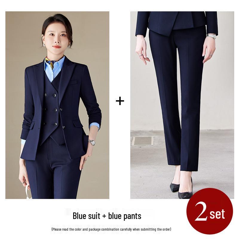 Профессиональный женский осенний костюмный набор - Формальная рабочая одежда для менеджера ресепшена отеля с пиджаком с длинными рукавами и брюками