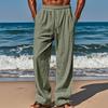 New Cotton and Linen Loose Men's Large Size Loose Solid Color Casual Lace-up Trousers