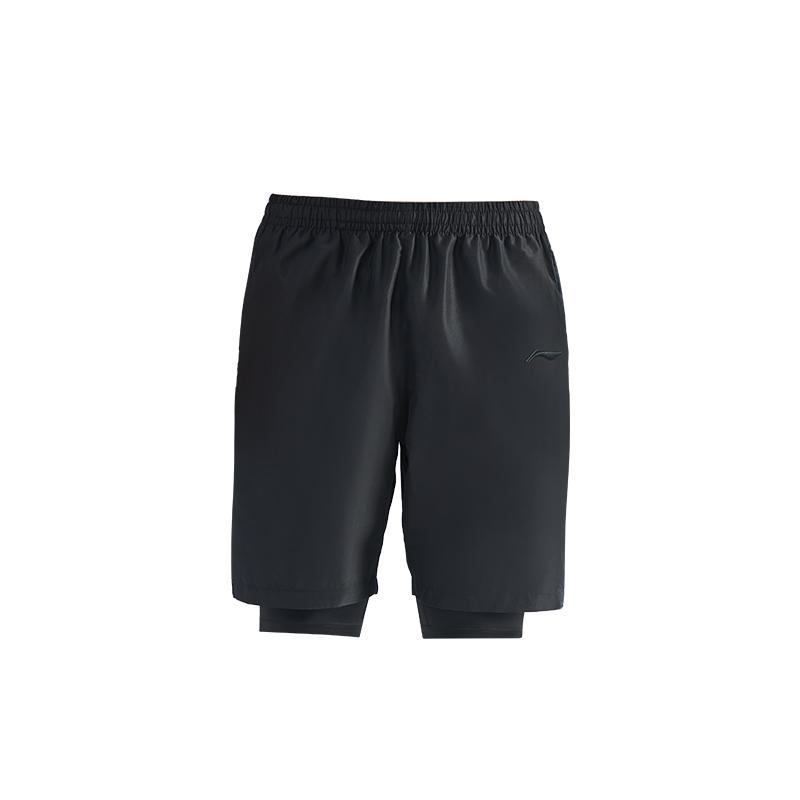 Li-Ning Solid Color Versatile Comfortable Breathable Two-In-One Sports Shorts Men Shorts Black YKSU203-1