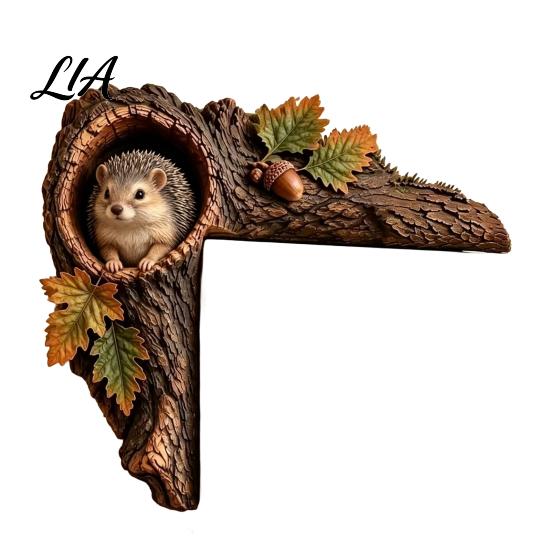Decorative Tree Hole Sculpture Chipmunk Hollow Door Topper, Woodland Animal Frame Decor, Rustic Wood Charming Lodge Style Ornament Corner for