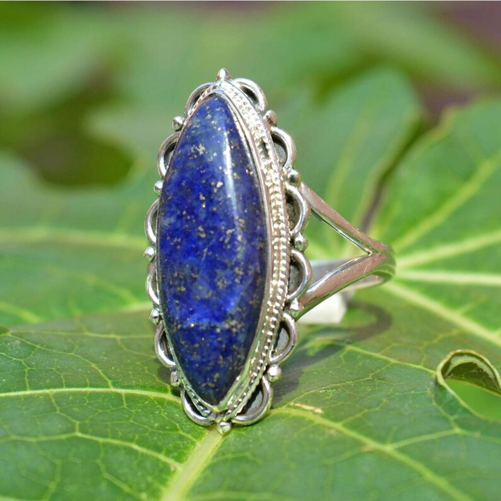 Lapis Lazuli 925 Sterling Silver  Ring, Marquise  Gemstone Handamde Mens Ring Jewelry