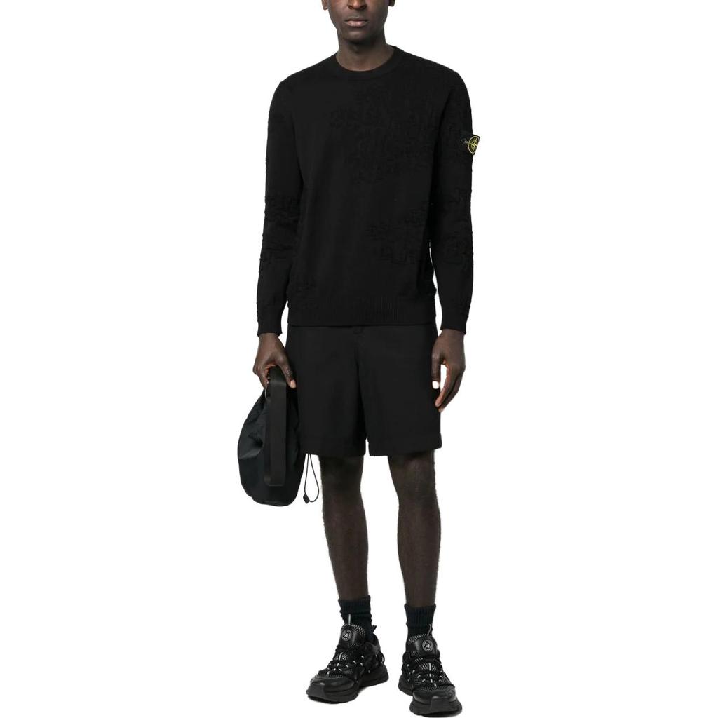 Stone Island Compass Motif Crewneck Jumper Black Men Tops 7815515B3-V0029