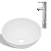 VidaXL Lavabo Salle de Bain avec Mitigeur Céramique Rond Blanc Robinet Vasque 275494