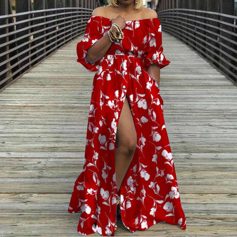 ZANZEA Летнее женское праздничное платье макси с открытыми плечами в богемном стиле с цветочным принтом, пляжное платье с половиной рукавов-фонариков, повседневное, размера плюс