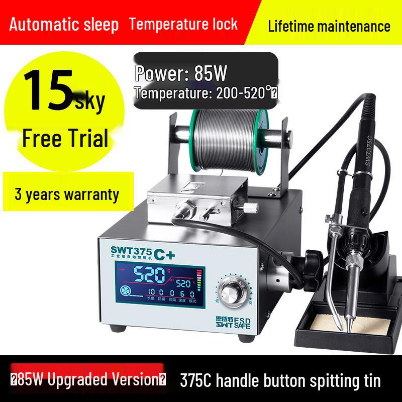 Industrial Grade Automatic Soldering Machine SWT375 with Foot Pedal, High Power Electric Iron, Hand Press Solder Dispensing.