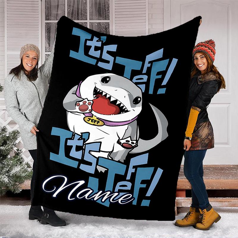 Personalized Custom Name Blanket - Jeff the Land Shark Print Design,Blanket for Sofa,Bed,Travel,Camping - Soft and Warm, Great Gift
