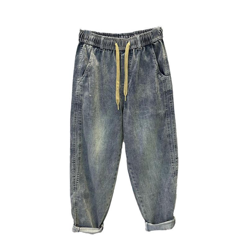 Мужские свободные прямые джинсы весна/осень 2024, модные повседневные брюки-шаровары длиной девять точек