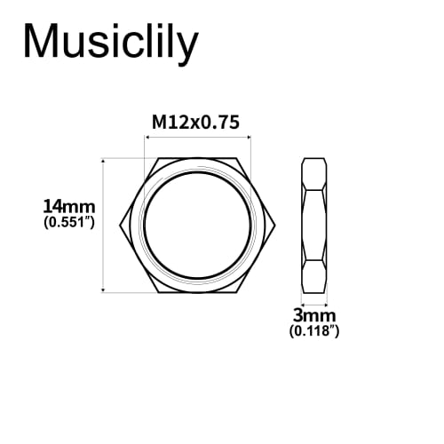 Musiclily Pro M12x0.75 Jack Nuts for Metric Guitar/Bass Cylinder Jacks, Nickel (Pack of 10)