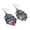 Turquoise Coral Lapis Lazuli Earring Tibetan Vintage Nepali Jewelry 2.2" NE 5459