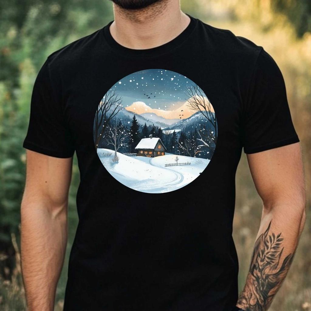 T-Shirt Herren Winterlandschaft Motiv Baumwolle Größe XS bis 5XL