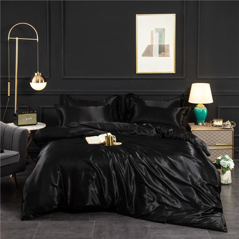 Luxury Blending Natural Mulberry Silk Duvet Cover Set with Fitted Sheet High-end Satin Silky King Size Bedding Set Queen Bed Set